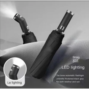 10 Ribs Big size Automatic with flash light umbrella windproof black uv coated [BLACK]