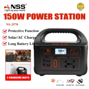 NS-2578 Portable Power Station – 144Wh/150W with USB, AC, DC & Solar Charging [Power Station Only]